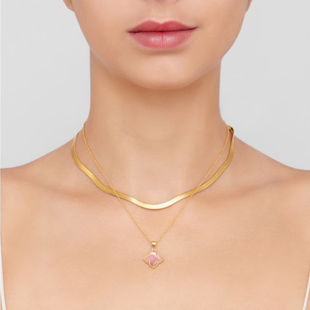 Adornia 14K Yellow Gold Plated Pink Mother of Pearl Flower Pendant Necklace